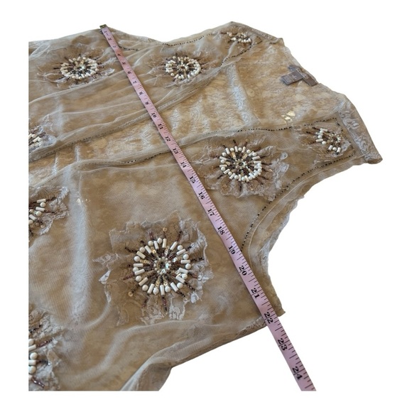 Chico’s Beaded Embroidered Sheer Mesh Beige Bohemian Festival Vest Size 2 (M/L) - Picture 10 of 12